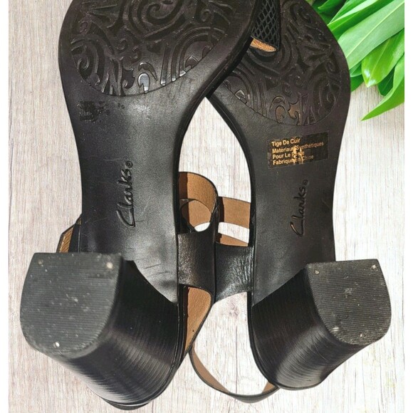 Clarks Artisan Block Heel Open Toe Double Buckle Strap Blk Leather Sandal 11M - Picture 13 of 13
